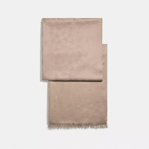 NWT Coach Wool & Silk Signature Wrap Scarf Oatmeal Taupe Beige Grey F76394 RARE - Picture 1 of 2